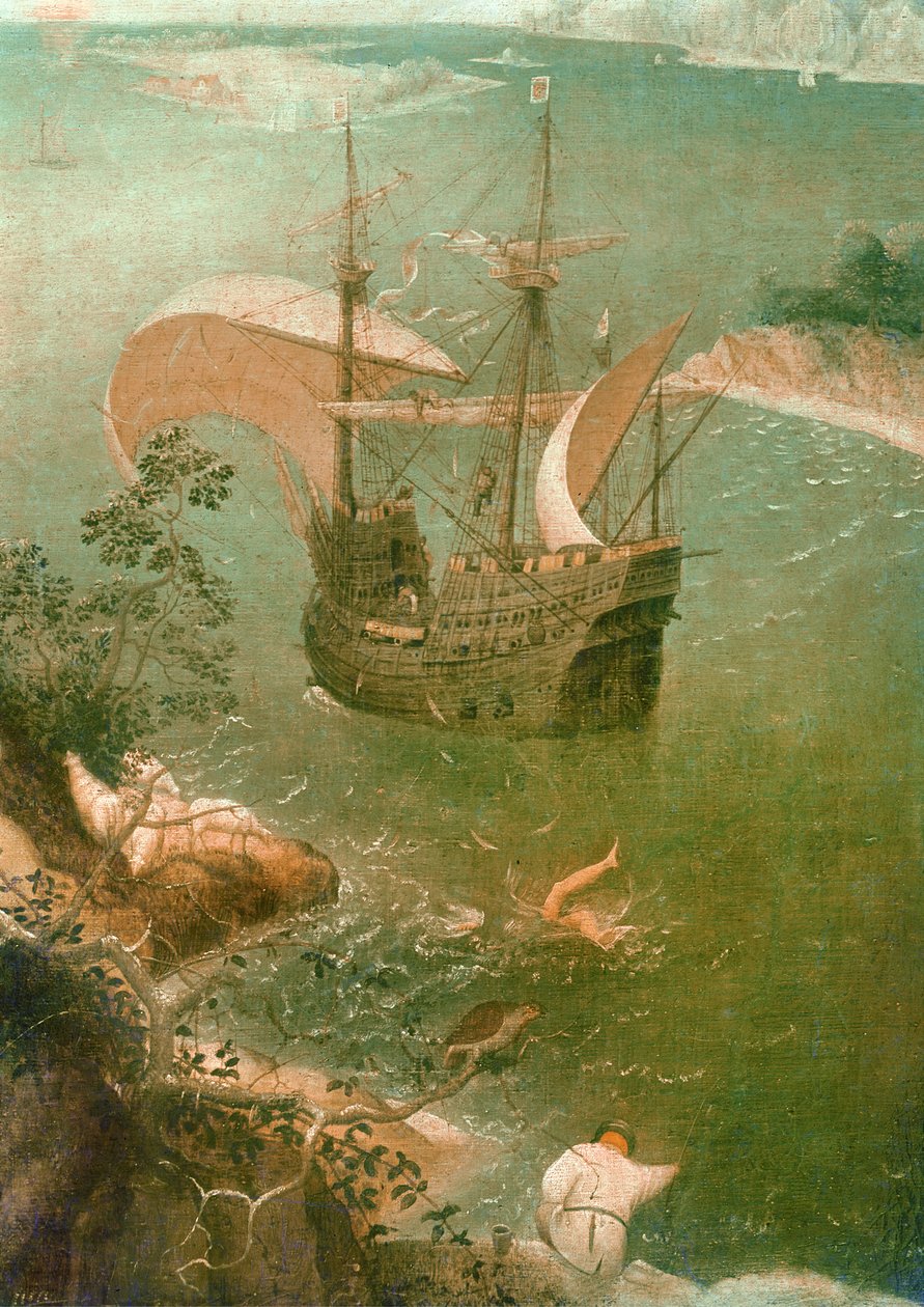 Landskap med Ikaros fall, c.1555 olja på duk detalj från 3675 av Pieter Bruegel the Elder