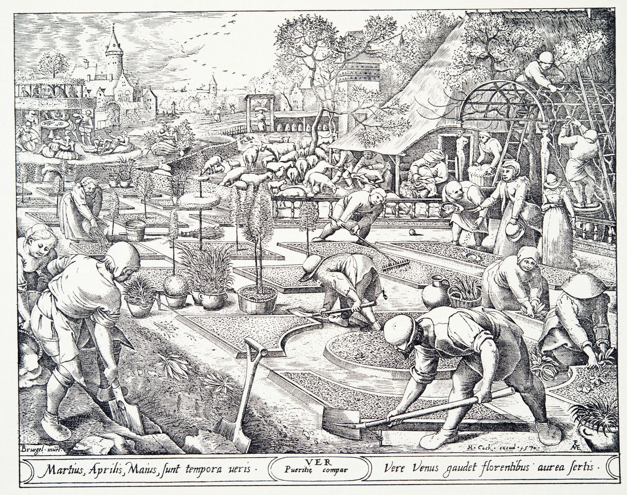 Våren, graverad av Visscher, 1570 av Pieter Bruegel the Elder