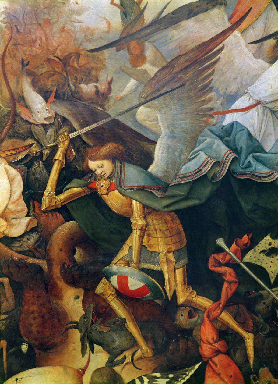 The Fall of the Rebel Angels detalj av den mellersta ängeln, 1562 olja på ekpanel av Pieter Bruegel the Elder