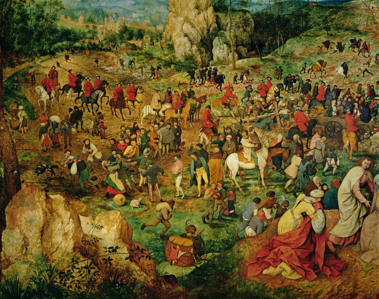 The Road to Calvary, 1564 olja på paneldetalj av 186439 och 186440 av Pieter Bruegel the Elder