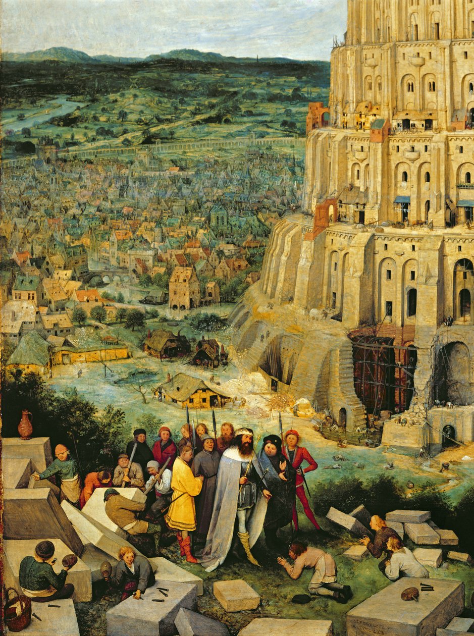 Babels torn, 1563 olja på paneldetalj av 345 av Pieter Bruegel the Elder