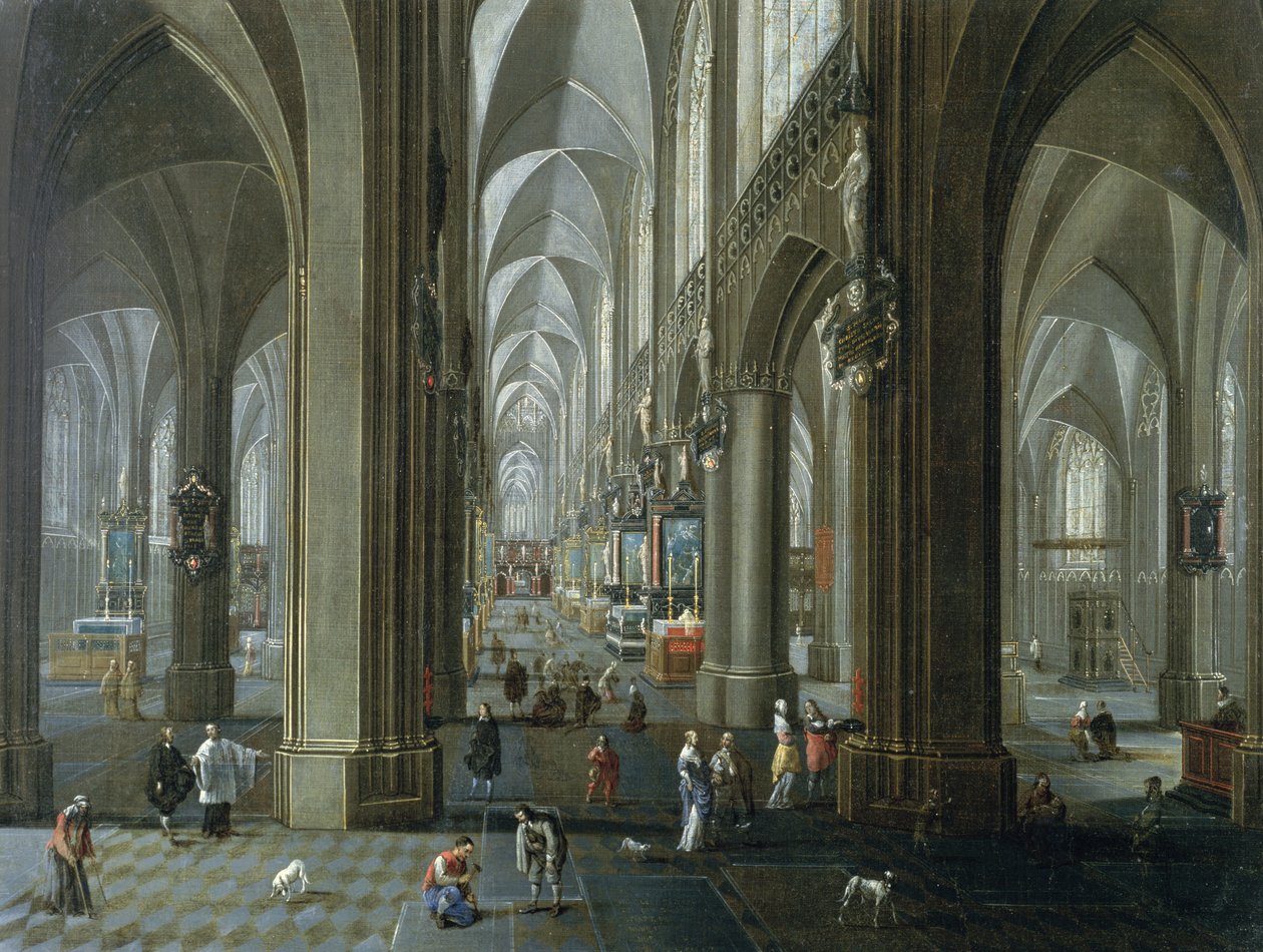 Interiör av katedralen Our Lady of Antwerpen av Pieter the Elder Neeffs