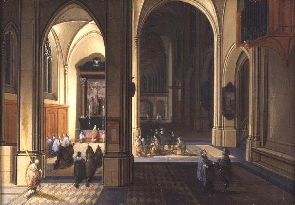 Interiör av en gotisk kyrka (olja på koppar) av Pieter the Elder Neeffs