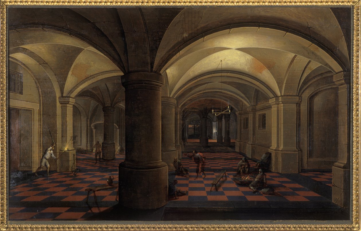 Välvd interiör med figurer av Pieter the Elder Neeffs