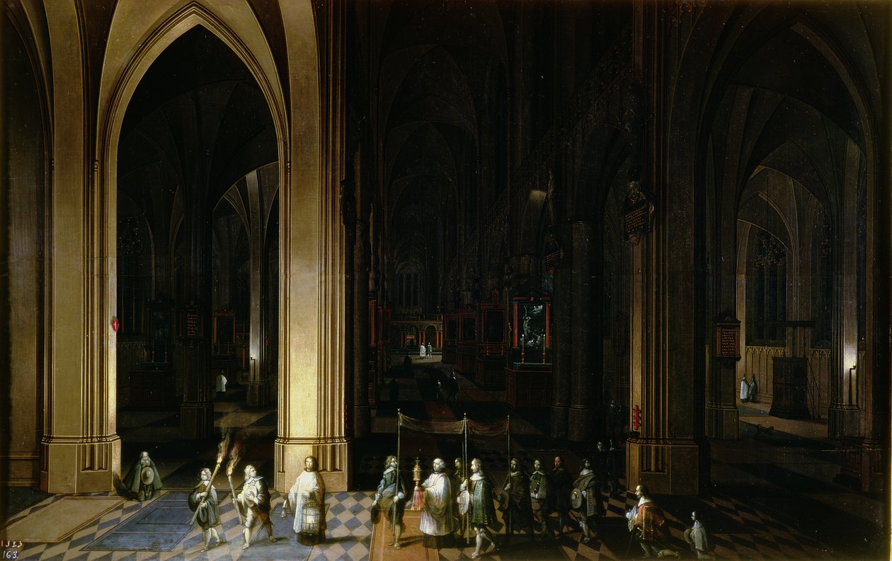 Viaticum i det inre av en kyrka av Pieter the Elder Neeffs
