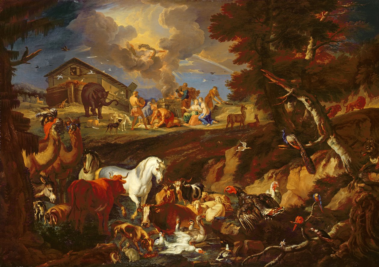 Noah offers up a Sacrifice as a Sign of his Gratitude, 1687-90  av Pieter the Younger 1637 1701 Mulier