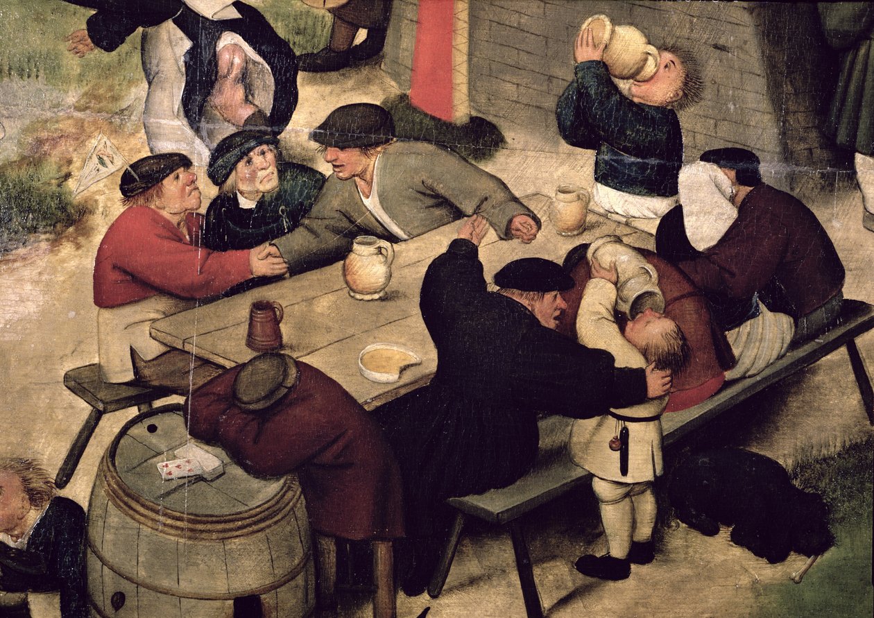 Mässa med en teaterpresentation, ca 1600 (detaljer) av Pieter Brueghel the Younger