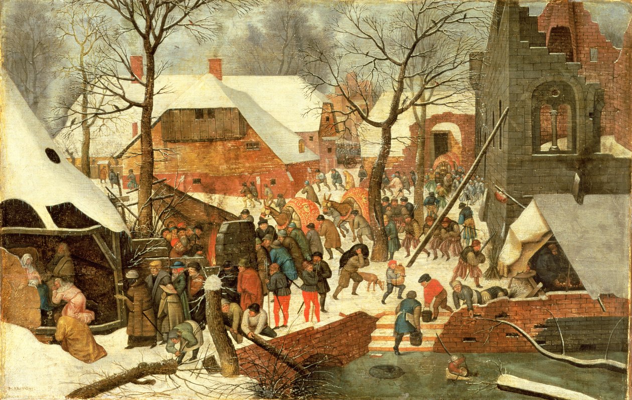 De vise kungarnas tillbedjan (olja på duk överförd från tavlan) (se även 15802 och 69449) av Pieter Brueghel the Younger