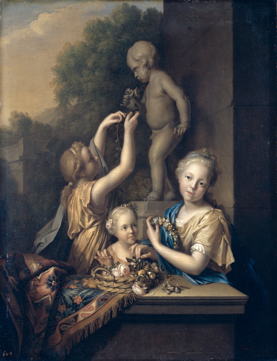 Three Girls sacrifice Flowers to Amor, 1710  av Pieter van der Werff