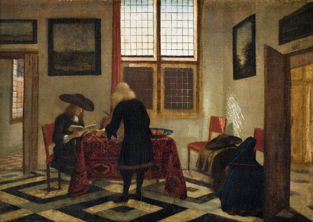 Interior Scene - Peinture de Pieter Janssens Elinga (1623-1682) - Oil on canvas - 41,5x58 - Hallwylska Museet, Stockholm av Pieter Janssens