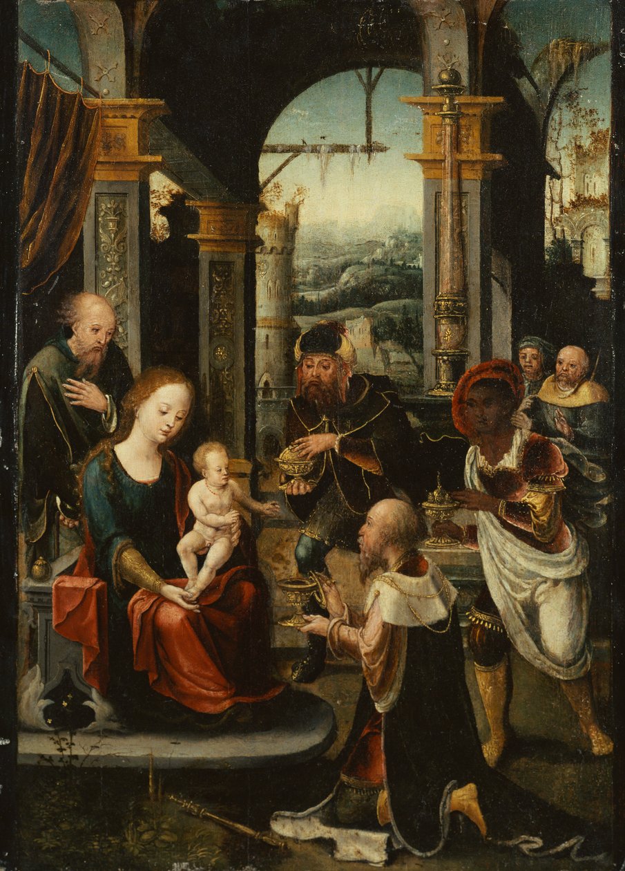 The Adoration of the Kings (olja på panel) av Pieter (attr. to) Coecke van Aelst