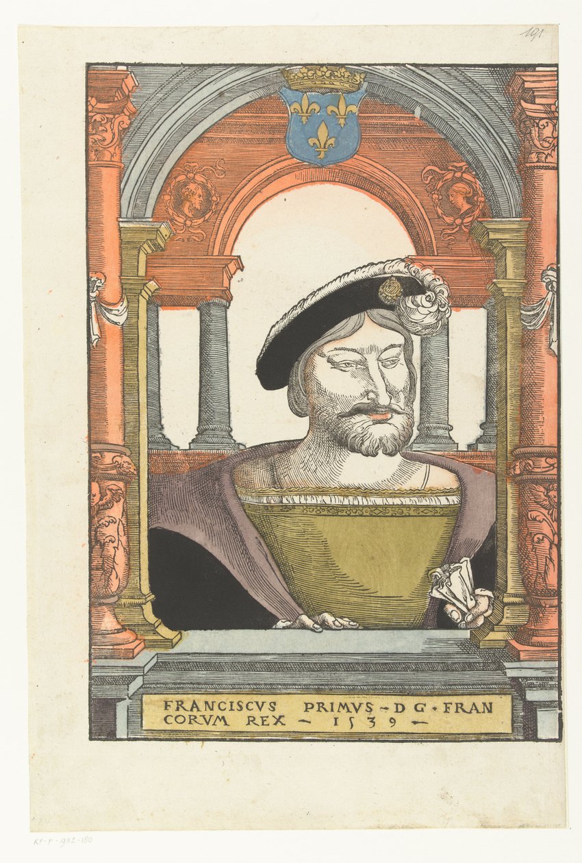 Porträtt av Frans I, kung av Frankrike (1494-1547), hertig av Bretagne och greve av Provence av Pieter (circle of) Coecke van Aelst