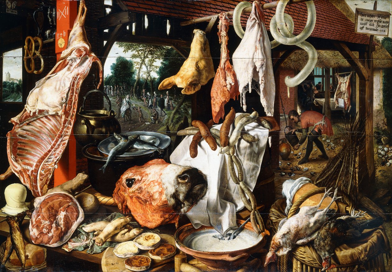 Ett slaktarstall med den heliga familjen på flykt till Egypten, 1551 av Pieter Aertsen