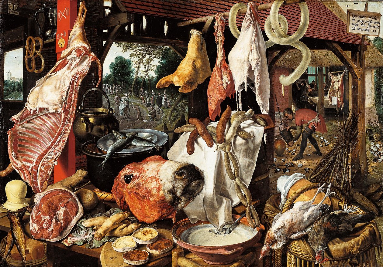 Slaktarens stall med flykten till Egypten av Pieter Aertsen