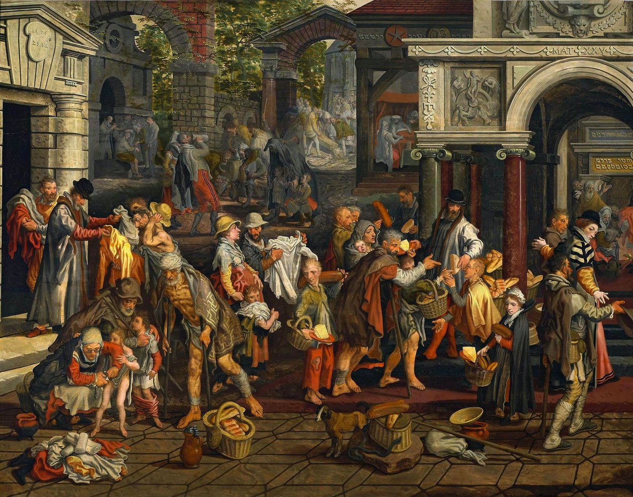 Kristna barmhärtighetsgärningar (Matteus 25:35-36) av Pieter Aertsen