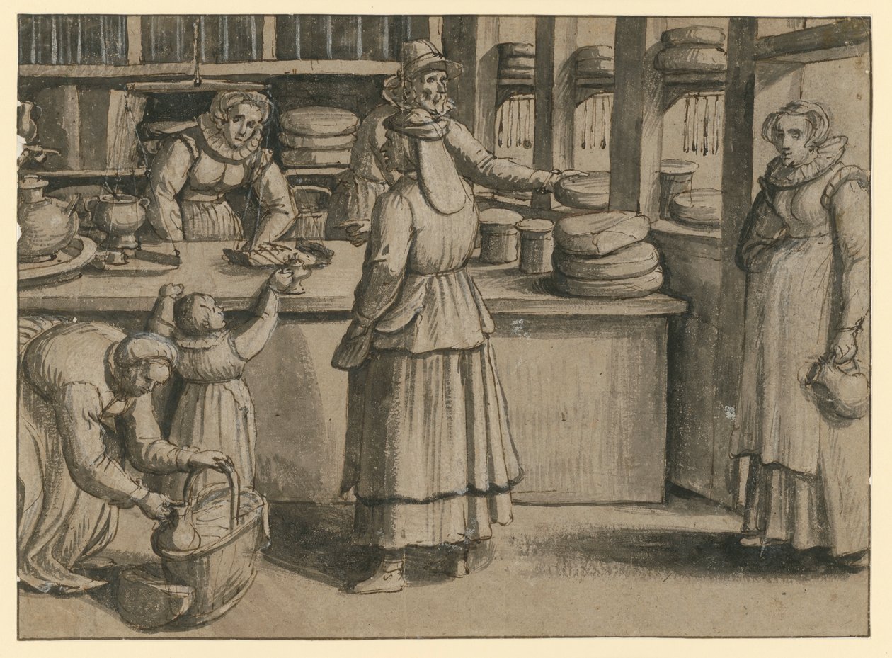 Insidan av en mjölk- och ostbutik av Pieter Aertsen