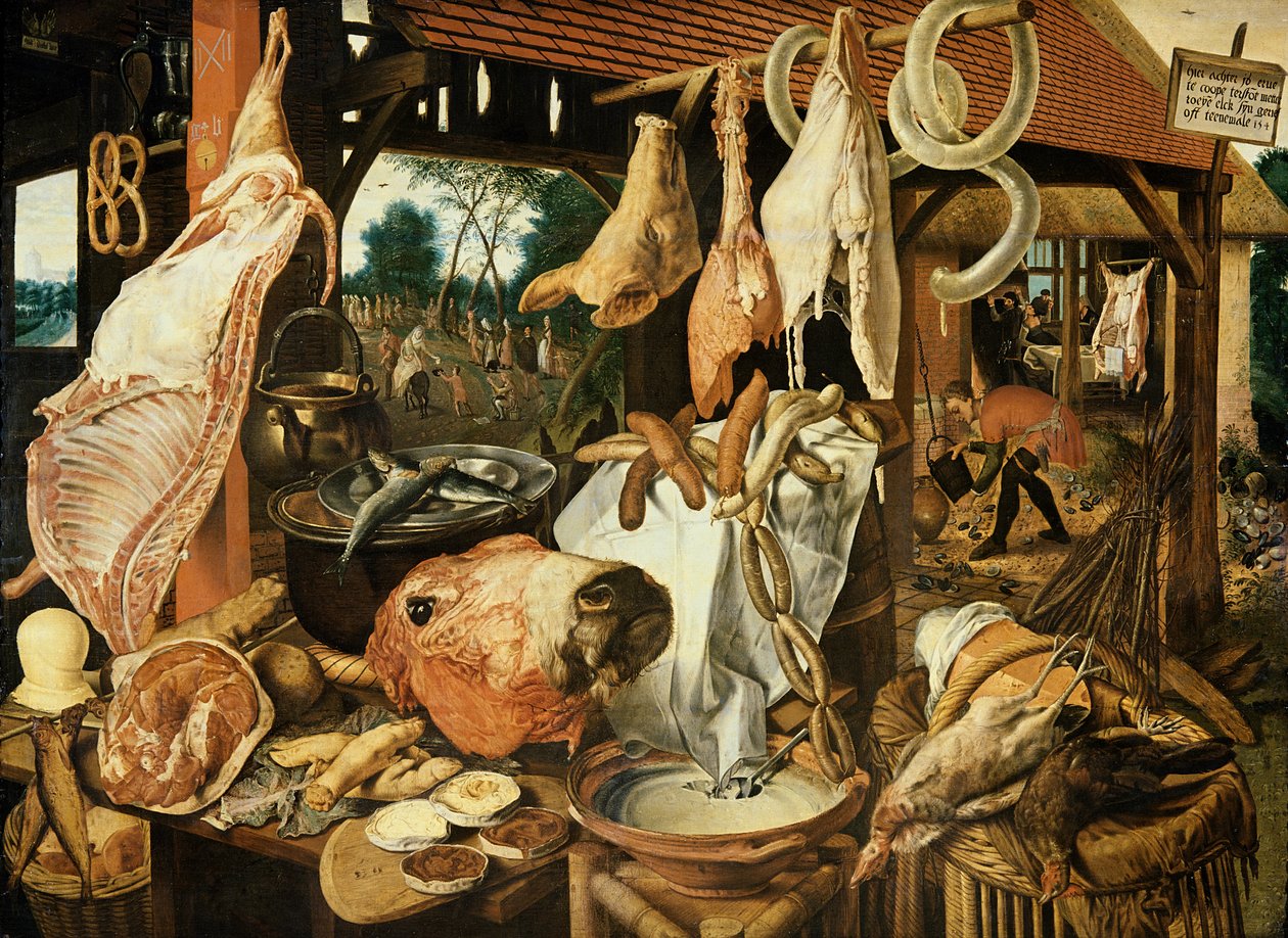 Flyg till Egypten, (Köttmarknaden), 1551 av Pieter Aertsen