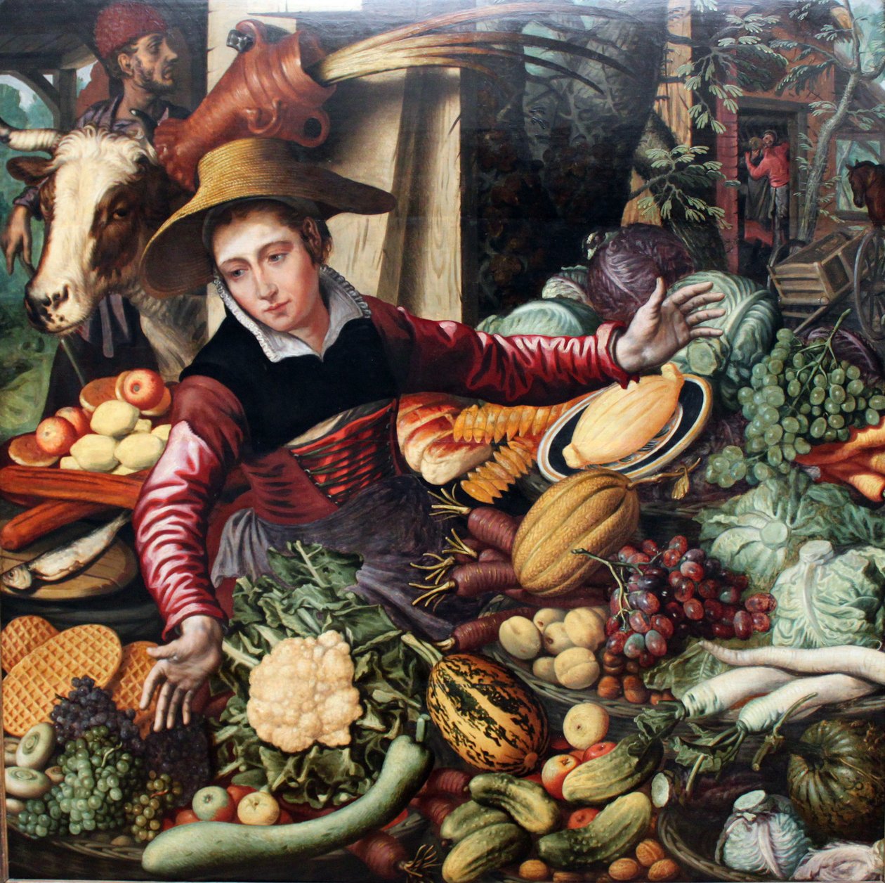 Tyska: Marknadskvinna vid grönsaksstånd Grönsaksförsäljaren av Pieter Aertsen