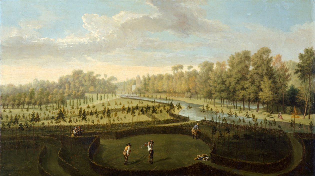 Trädgårdarna vid Chiswick House från väster (olja på pannå) av Pieter Andreas Rysbrack