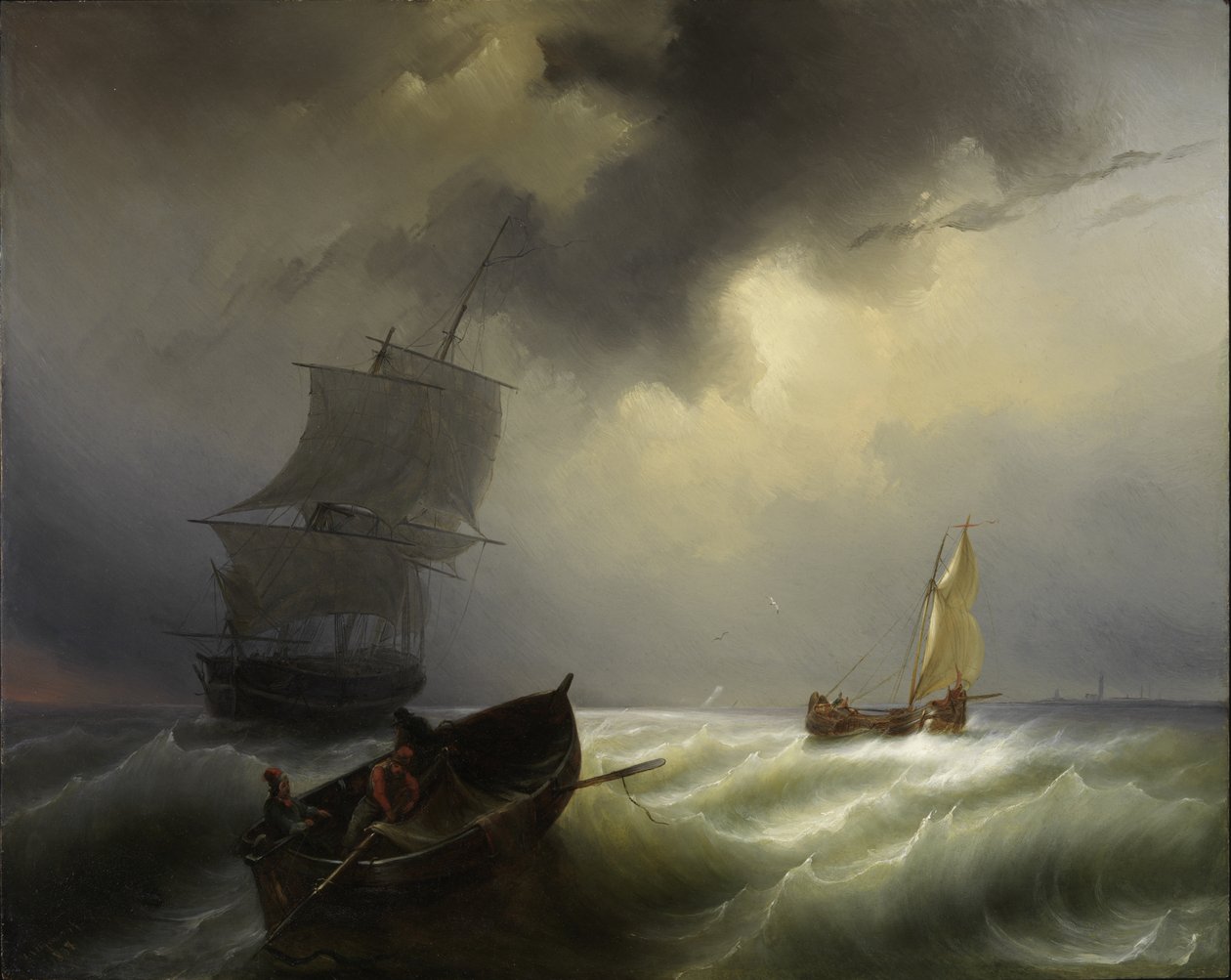 Fartyg till sjöss i en hård vind, 1838 av Pieter Arnout Djixhoorn