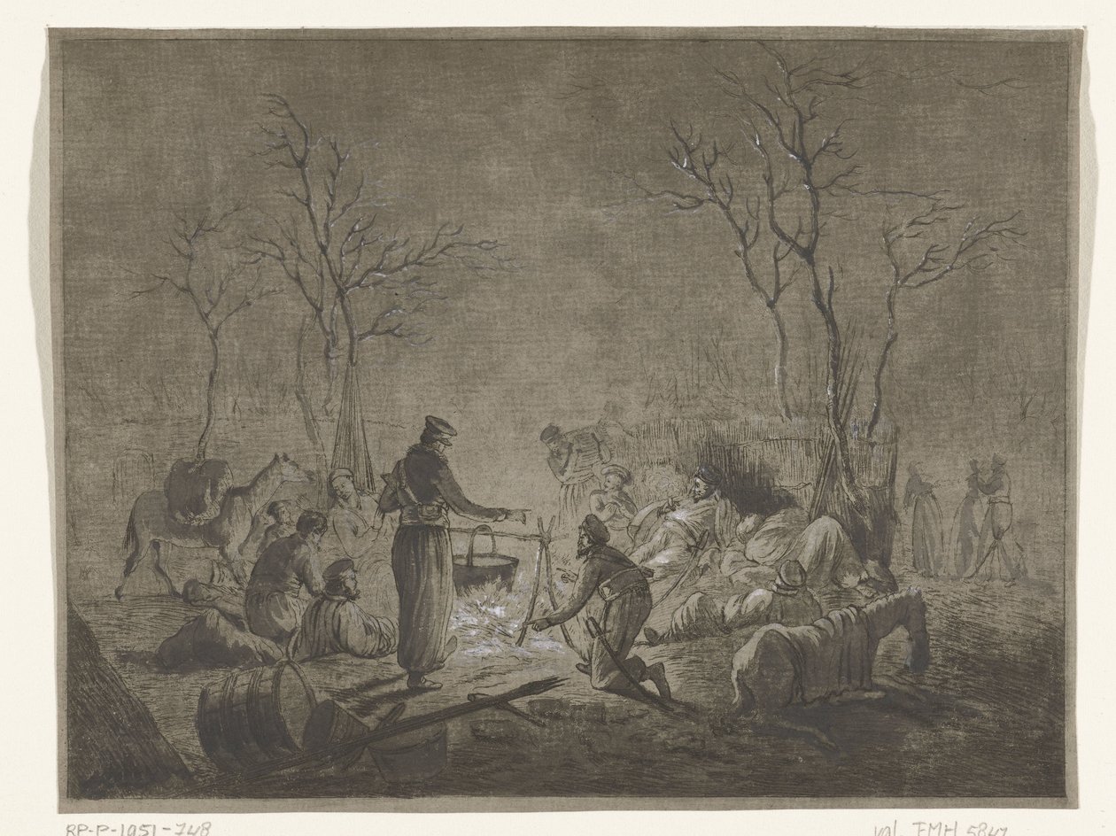 Bivack av kosacker i brand under fransk ockupation 1813 i Amsterdam av Pieter Bartholomeusz. Barbiers