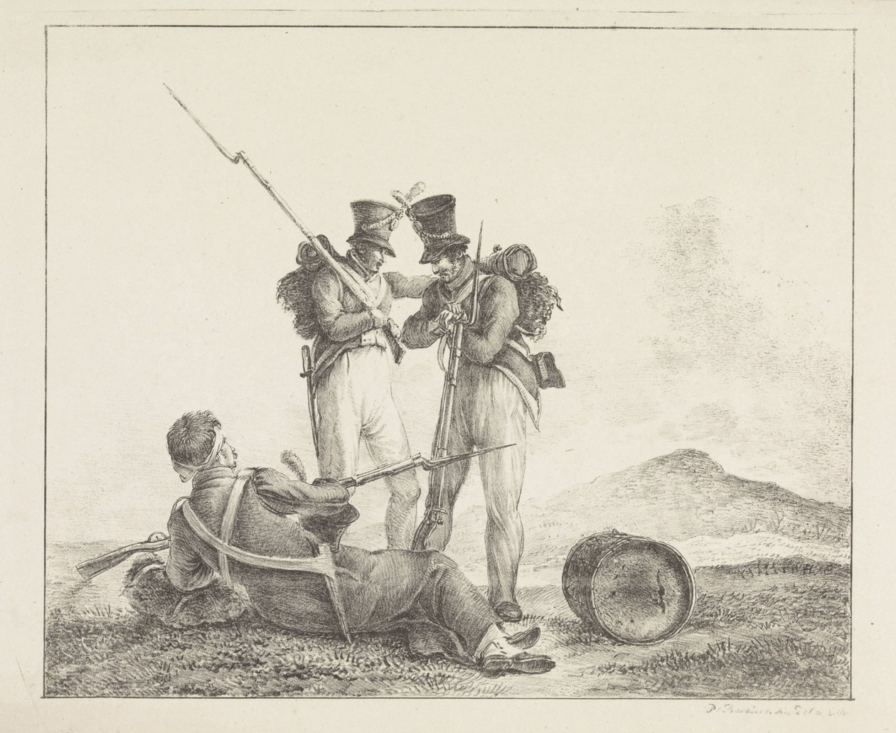 Tre soldater på slagfältet av Pieter Bartholomeusz. Barbiers