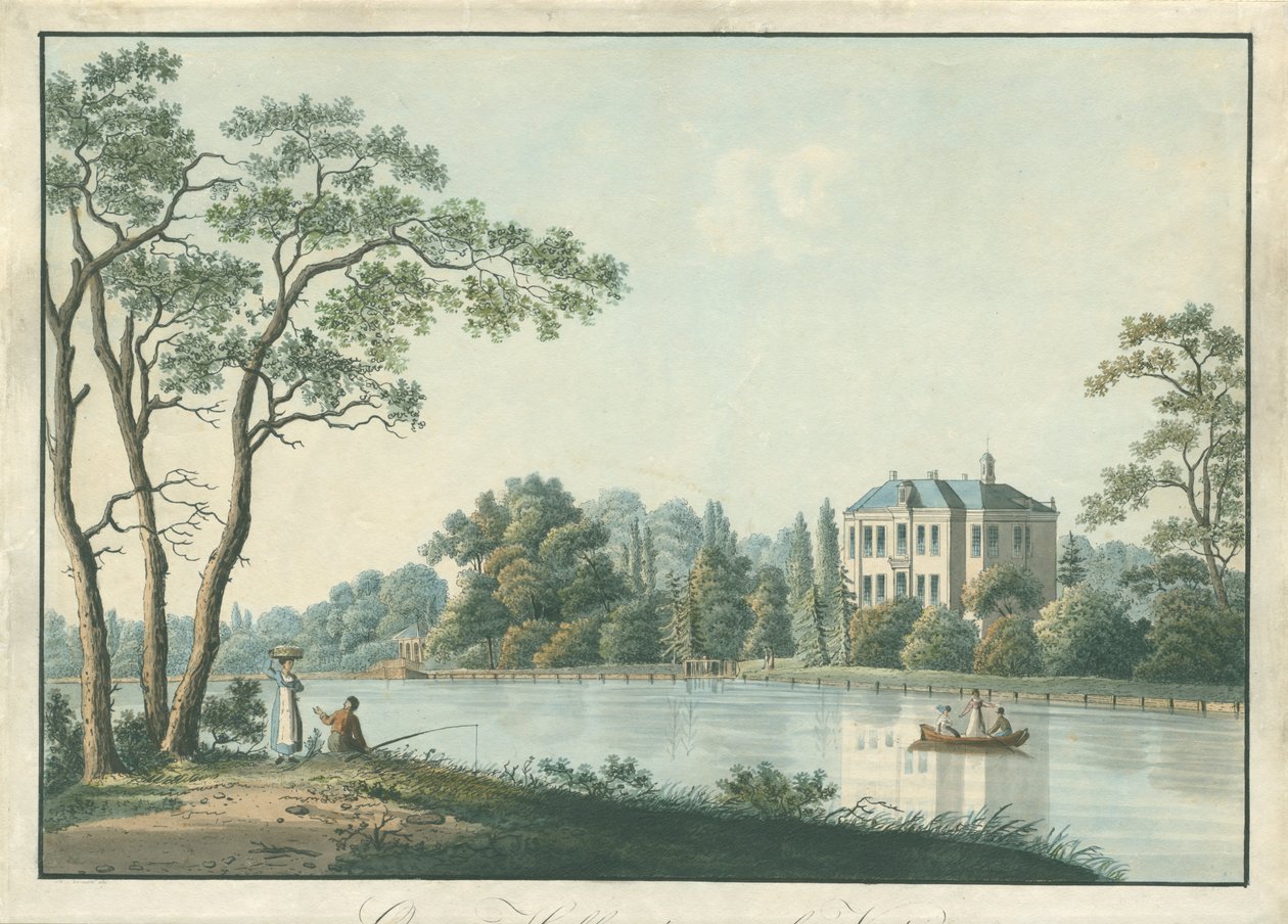 Vy över huset över Holland med tekuppel på Vecht i Nieuwersluis Over-Holland aan de Vecht (titel på objekt) av Pieter Bartholomeusz. Barbiers