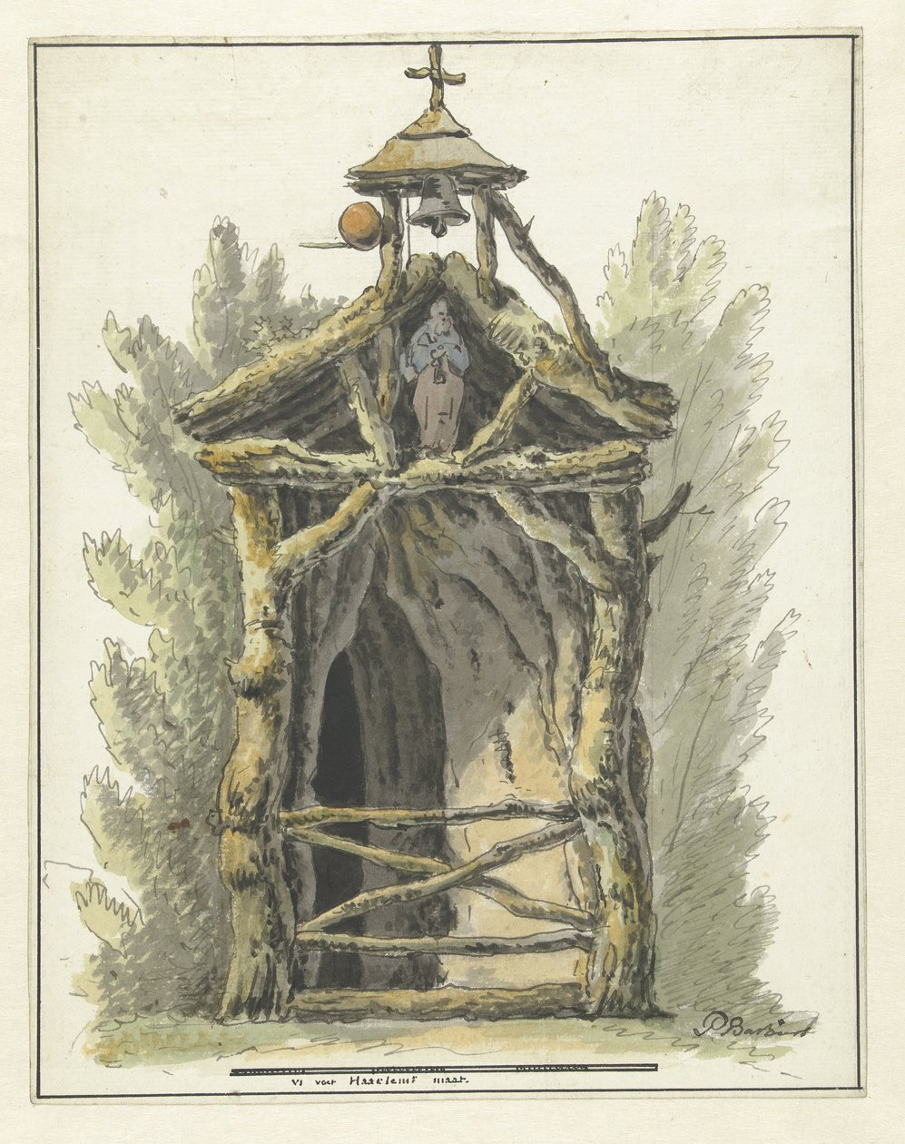 Eremitage med staty av ett helgon av Pieter Bartholomeusz. Barbiers