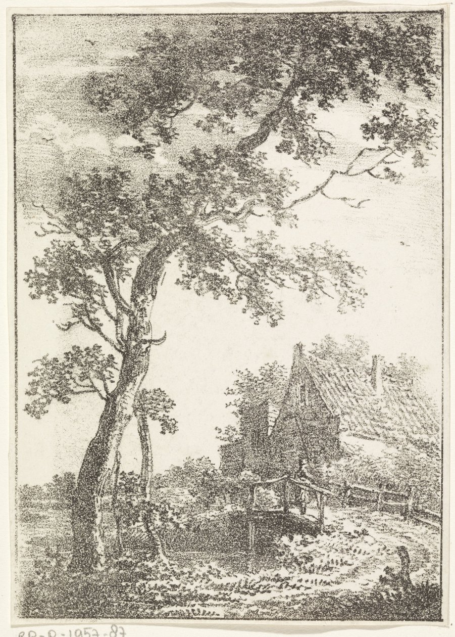 Landskap med träd, bro och hus av Pieter Bartholomeusz. Barbiers