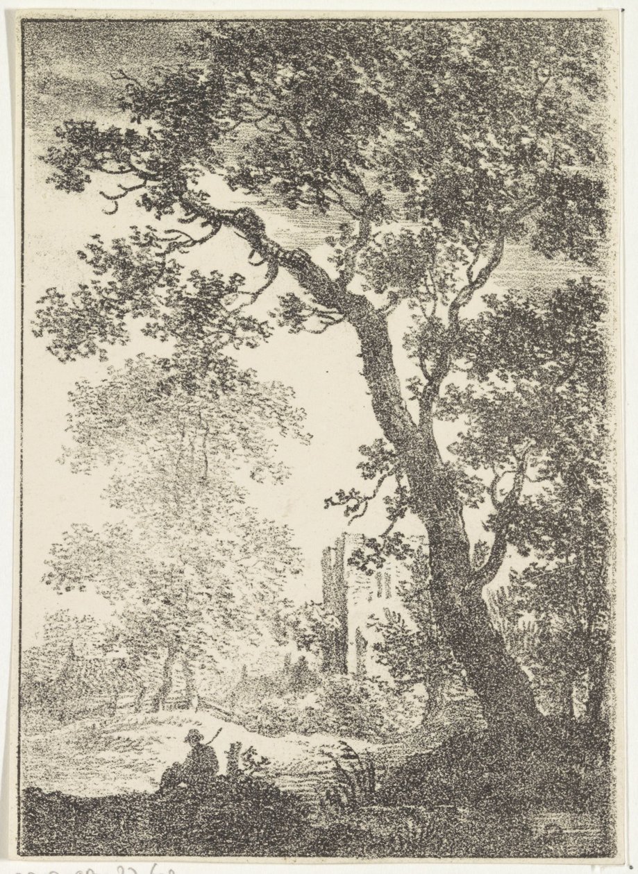 Landskap med ruin och sittande figur av Pieter Bartholomeusz. Barbiers