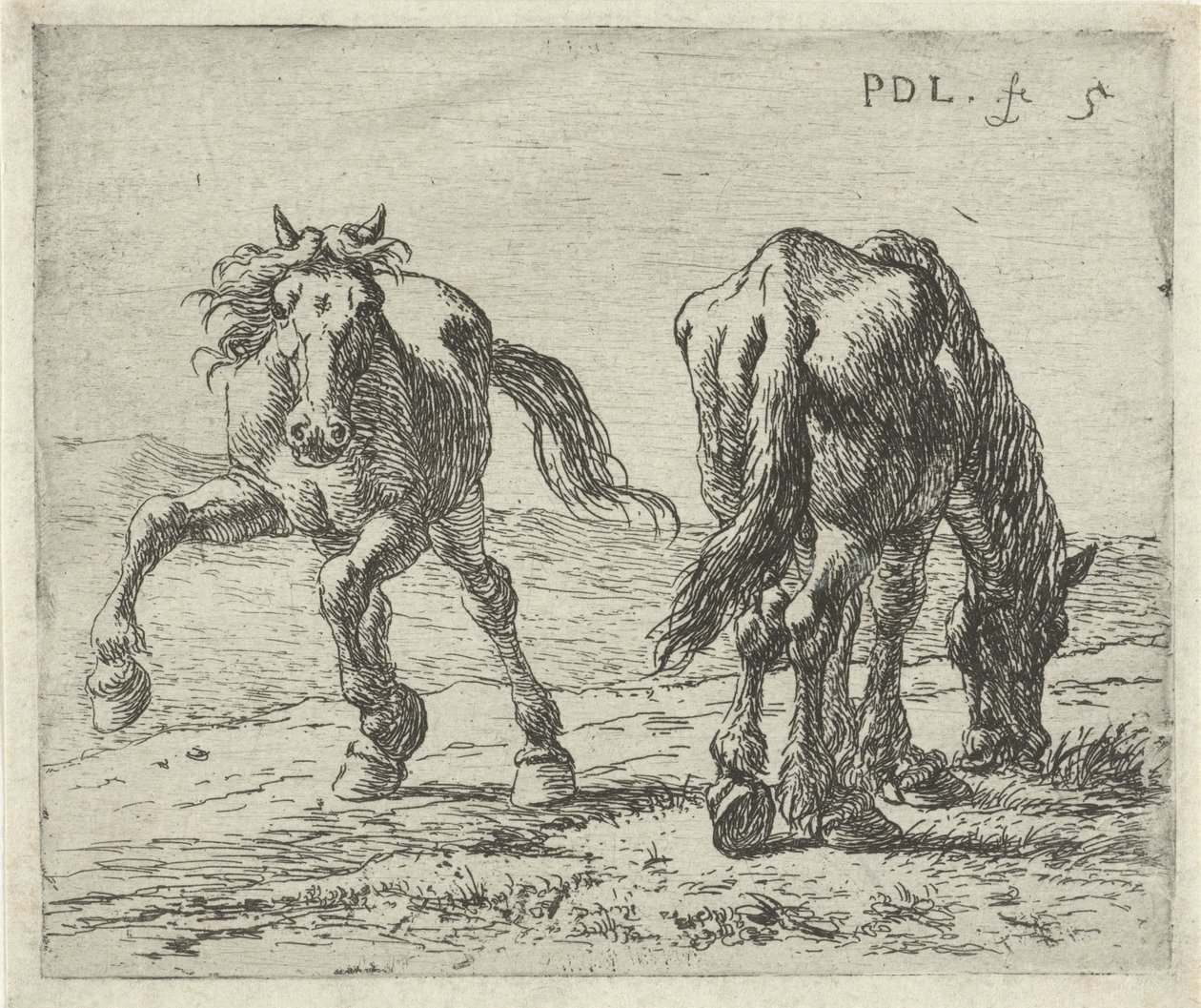 Två hästar på en äng Hästar (serietitel) av Pieter Bodding van Laer