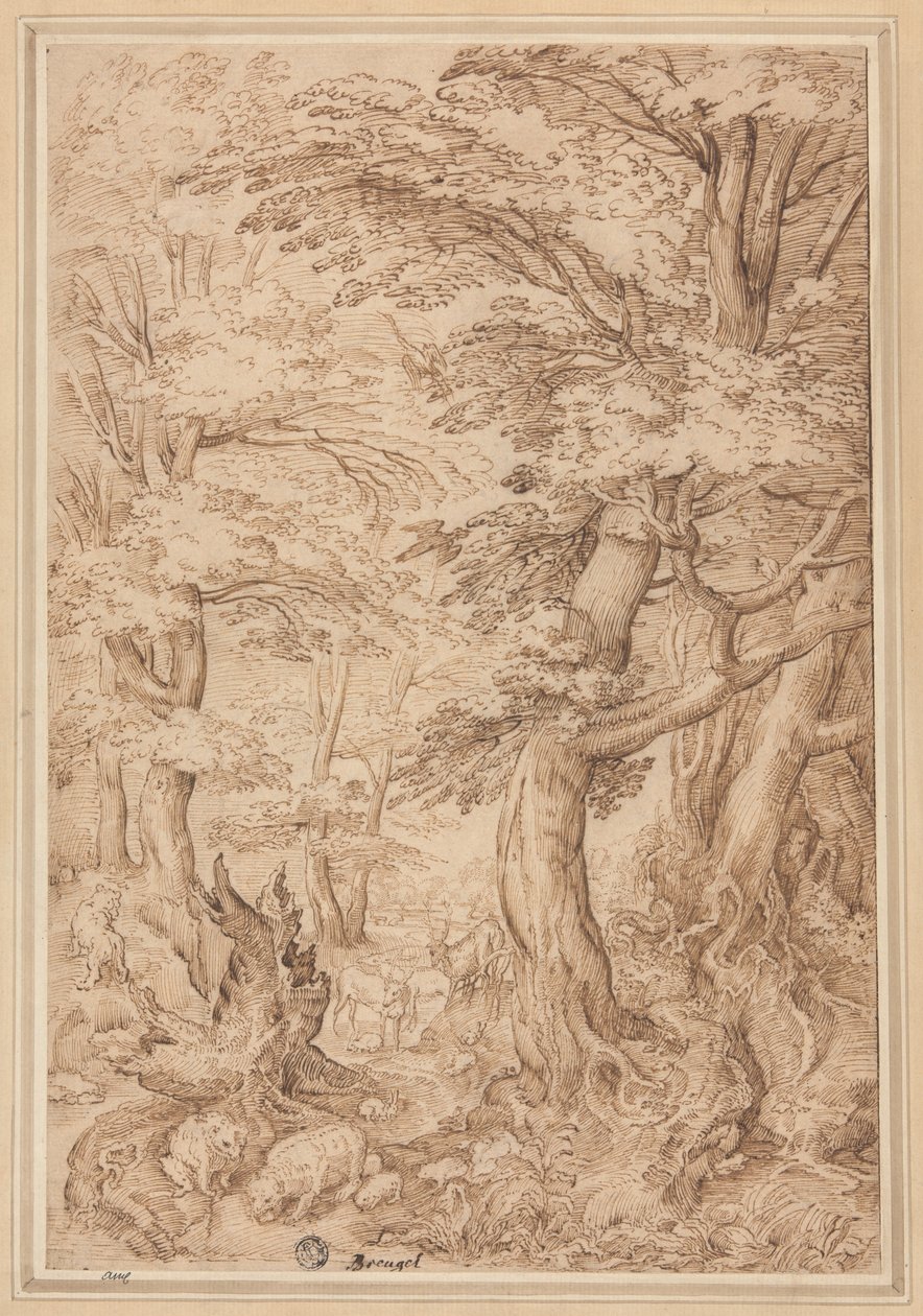 Skogslandskap med vilda djur av Pieter Bruegel the Elder