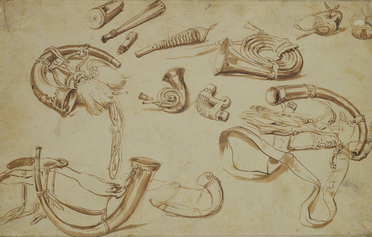 Jakttillbehör (penna, penna och bläck på papper) av Pieter Bruegel the Elder