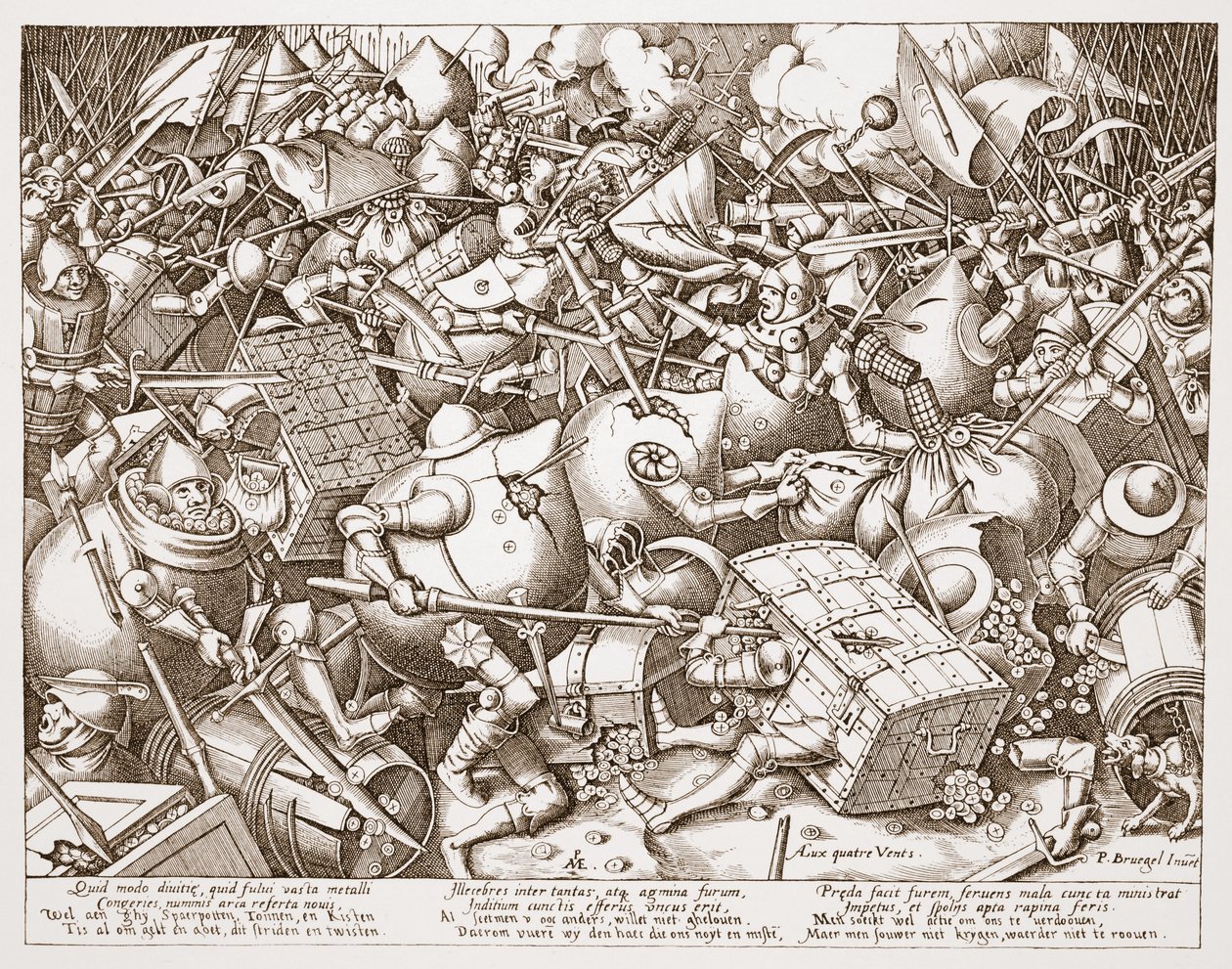 Slaget om pengar, graverad av Pieter van der Heyden, efter 1570 av Pieter Bruegel the Elder