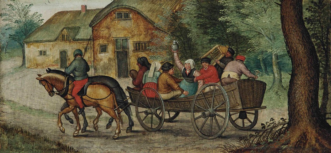 Holländska: Bönder i en vagn Bönder i en öppen vagn av Pieter Brueghel the Younger