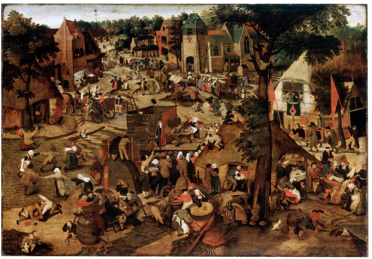 Mässa med en teaterföreställning, c1580-1630 av Pieter Brueghel the Younger