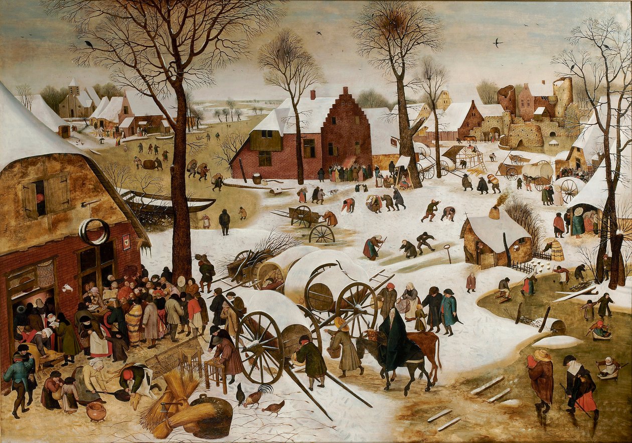 Folkräkningen i Betlehem Numreringen i Betlehem, tidigt 1600-tal.. av Pieter Brueghel the Younger