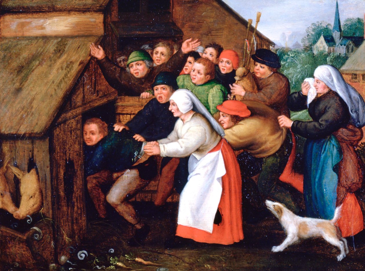 Drunkaren knuffade in i svinstian, 1564-1638 av Pieter Brueghel the Younger