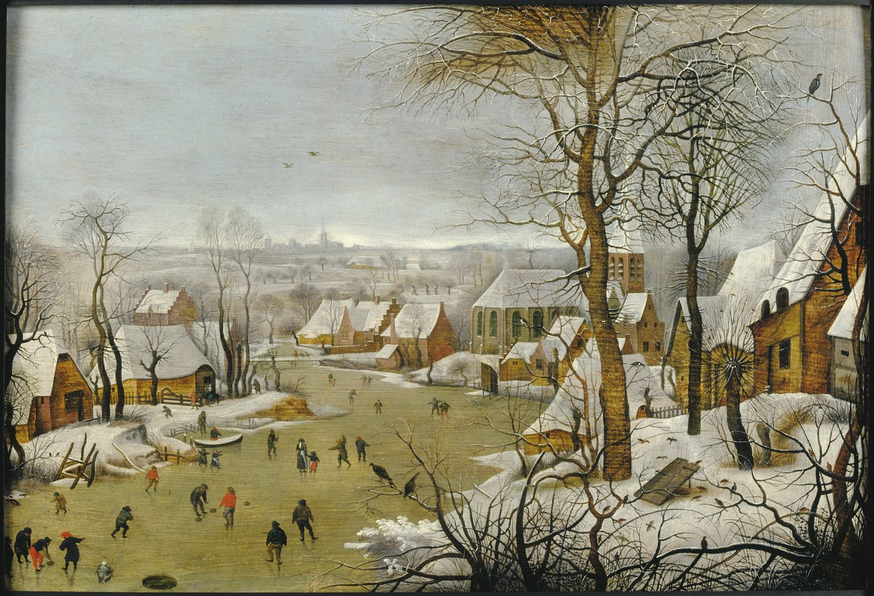 Vinterlandskap med en fågelfälla och flykten till Egypten, 1622. av Pieter Brueghel the Younger