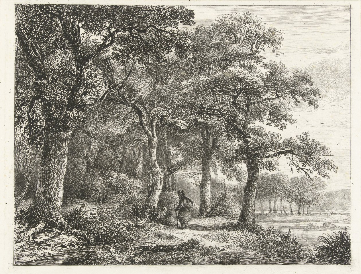 Skogslandskap med man med ryggsäck av Pieter Casper Christ