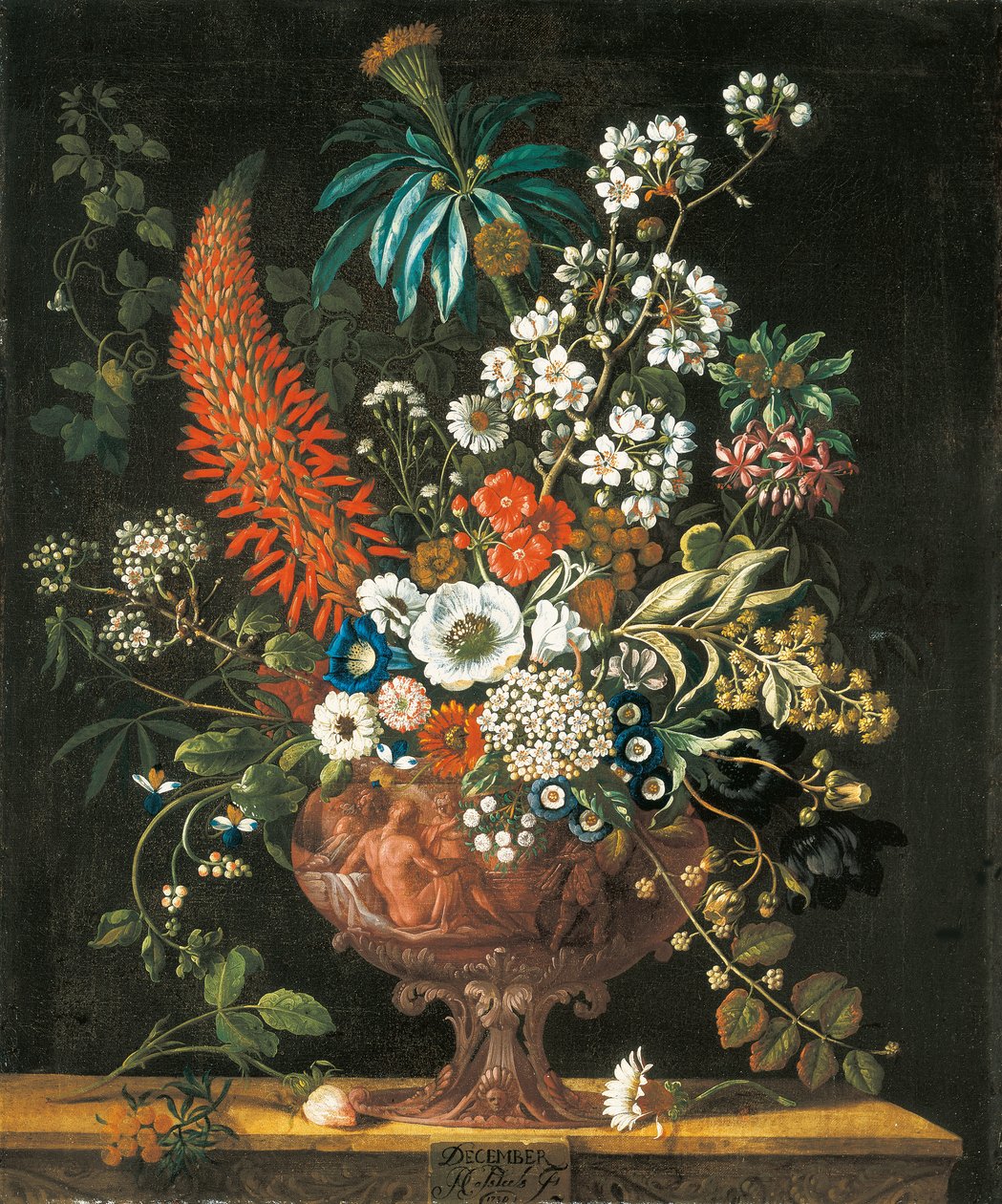 December, från The Twelve Months of Flowers, en blomkalender av stilleben, 1730 av Pieter Casteels
