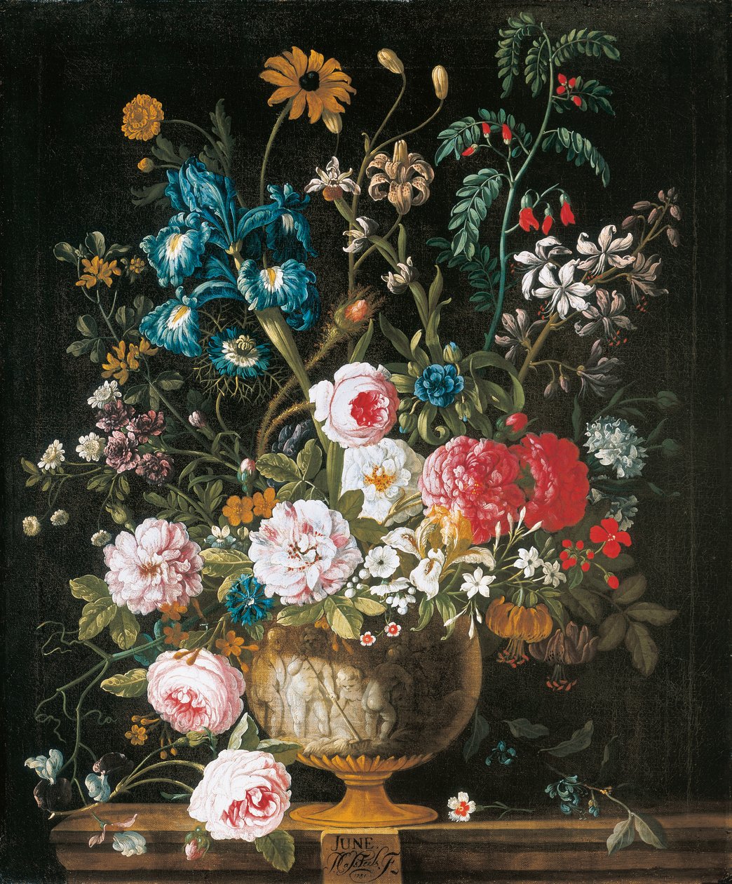 Juni, från The Twelve Months of Flowers, en blomkalender med stilleben av Pieter Casteels