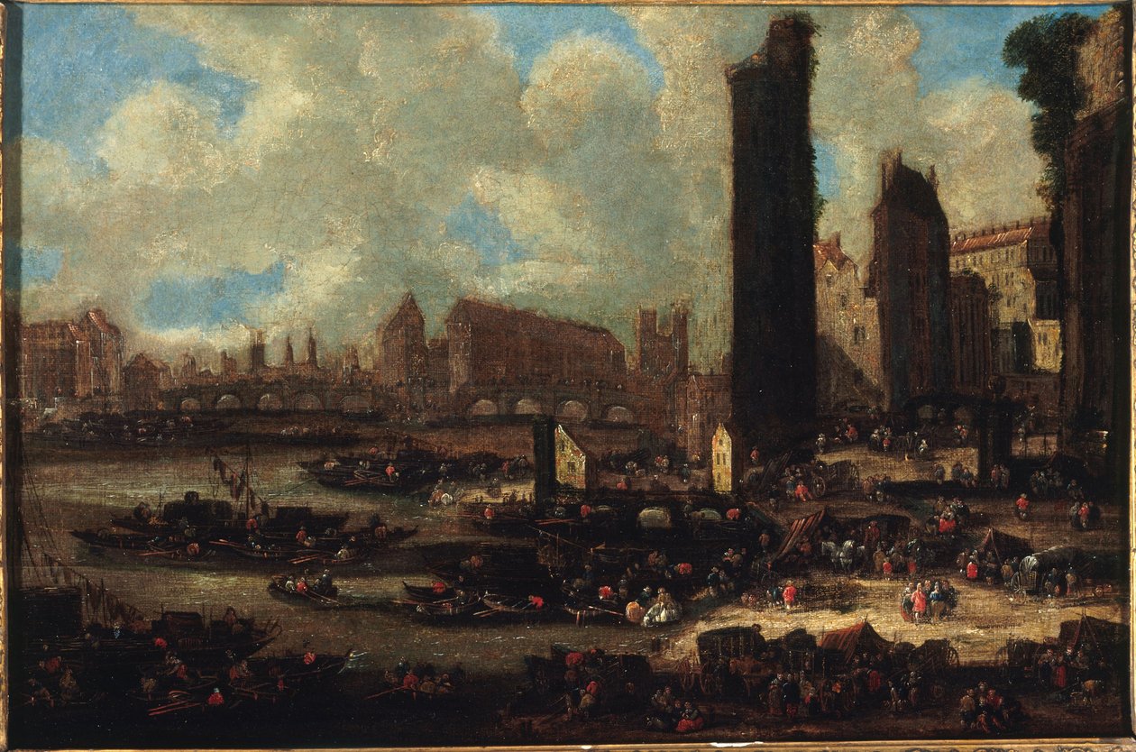 Le Pont-Neuf, la Cité, la Tour et la Porte de Nesle, cirka 1650, cirka 1650 (olja på duk) av Pieter Casteels