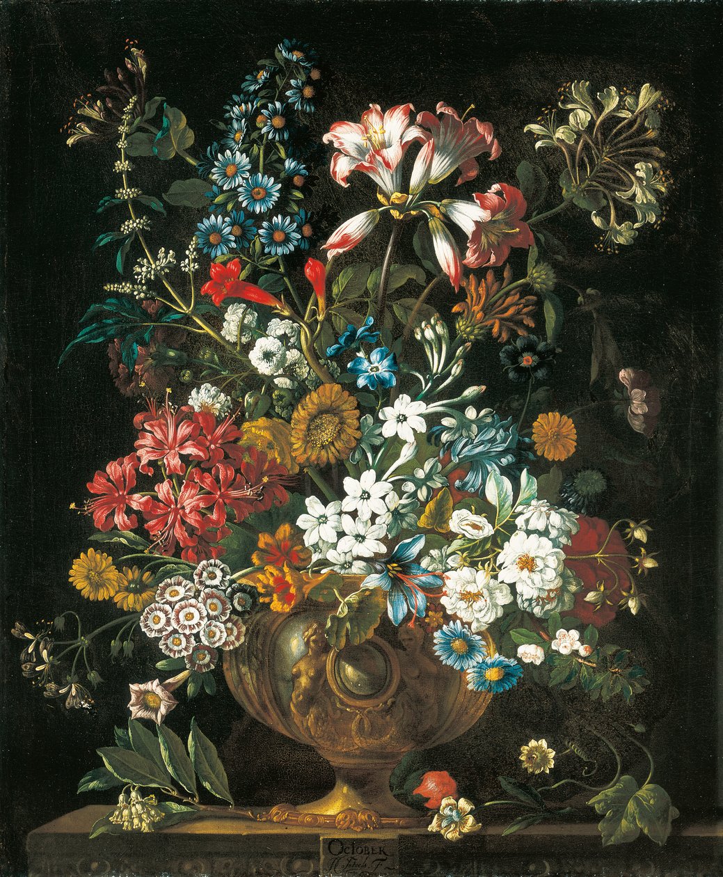Oktober, från The Twelve Months of Flowers, en blomkalender med stilleben av Pieter Casteels