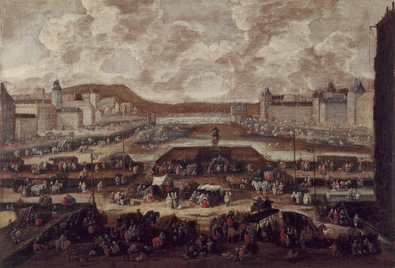 Pont-Neuf, Seine och Louvren, ca 1670, ca 1670 (olja på duk) av Pieter Casteels