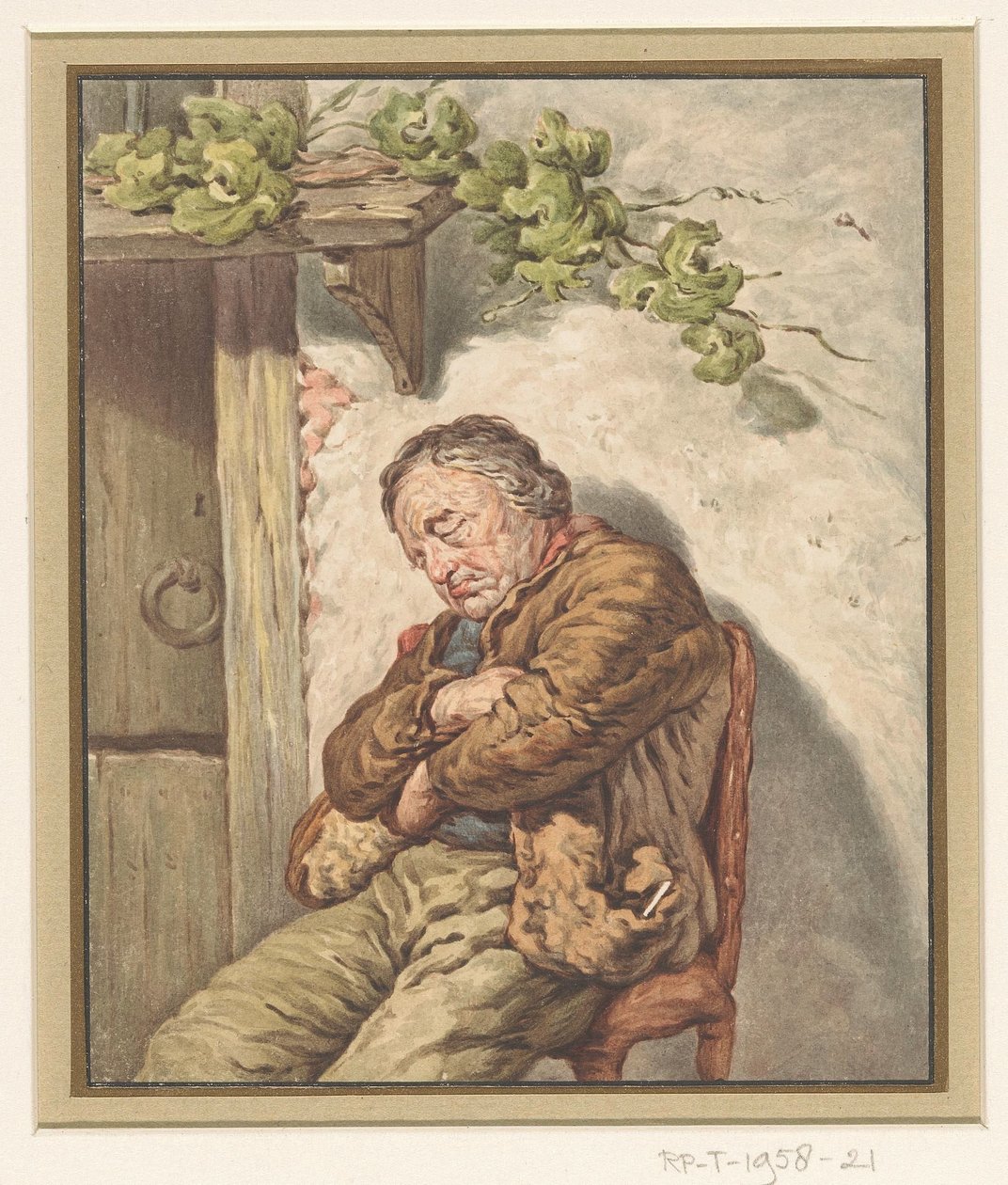 Lou bagarens tjänare som sover framför huset i solljuset av Pieter Christoffel Wonder