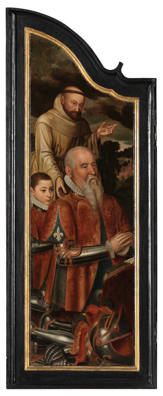 Vänster panel av Kristus på korset med Jungfrun, St. Johannes och Maria Magdalena (olja på panel) av Pieter Claeissens