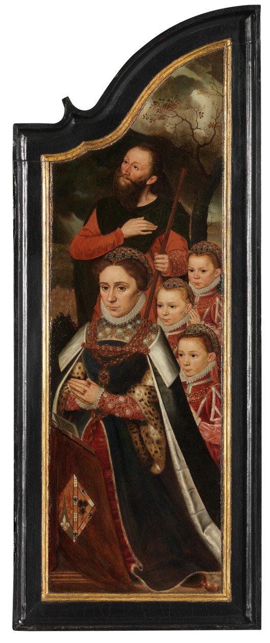Höger panel av Kristus på korset med Jungfrun, St. Johannes och Maria Magdalena (olja på panel) av Pieter Claeissens