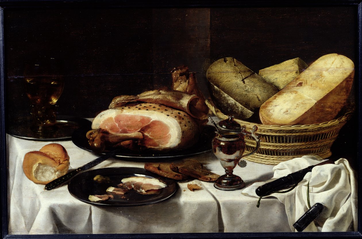 Stilleben med skinka av Pieter Claesz