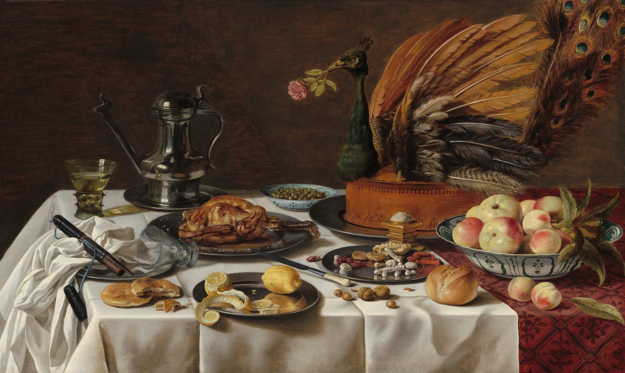 Stilleben med påfågelpaj, 1627. av Pieter Claesz